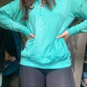 Teal Ocean Drive Cross Neck Crewneck